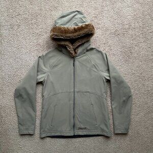 Marmot Jacket Womens Large Full Zip Parka Light Brown Pockets Faux Fur